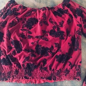 INC LG Stretch Top w/Velvet Flocked Design DK Red
